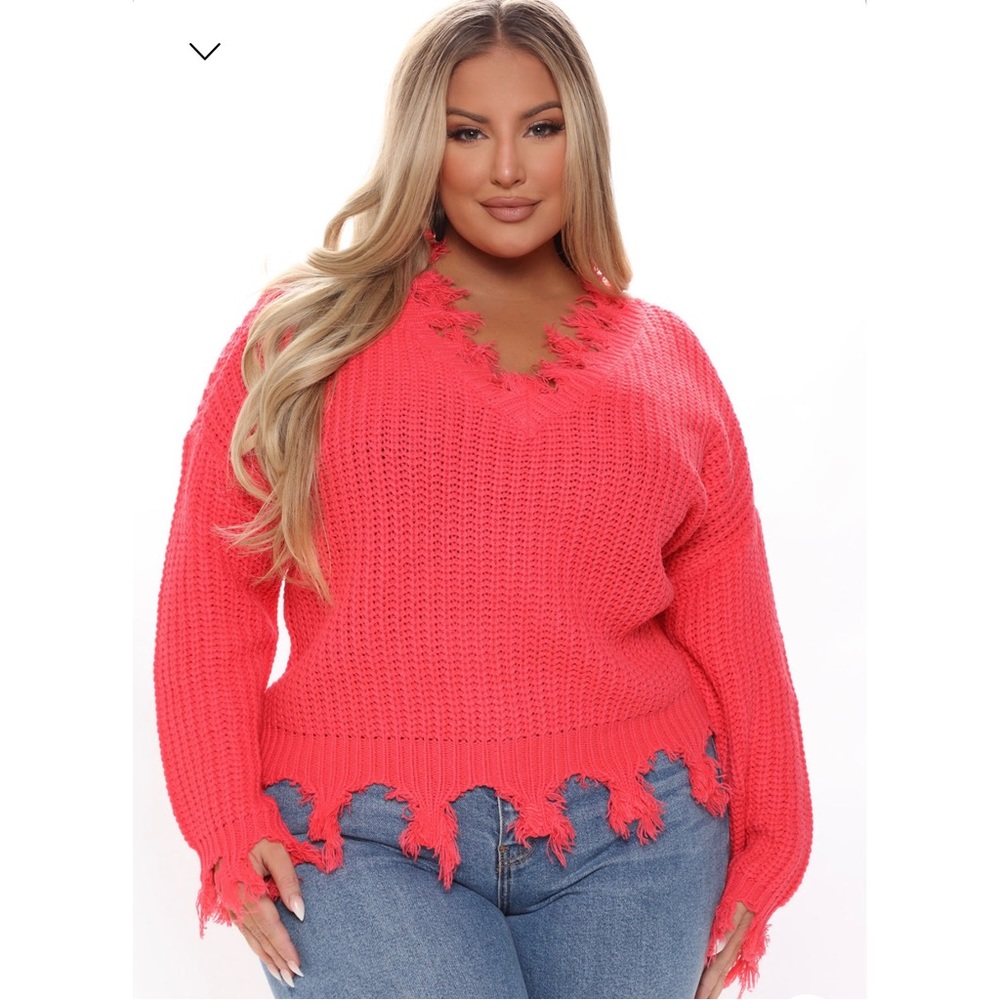 Coral distressed sweater